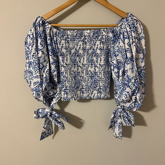 Caroline Constas Finley Paisley Puff Sleeve Top Small - Picture 2 of 11